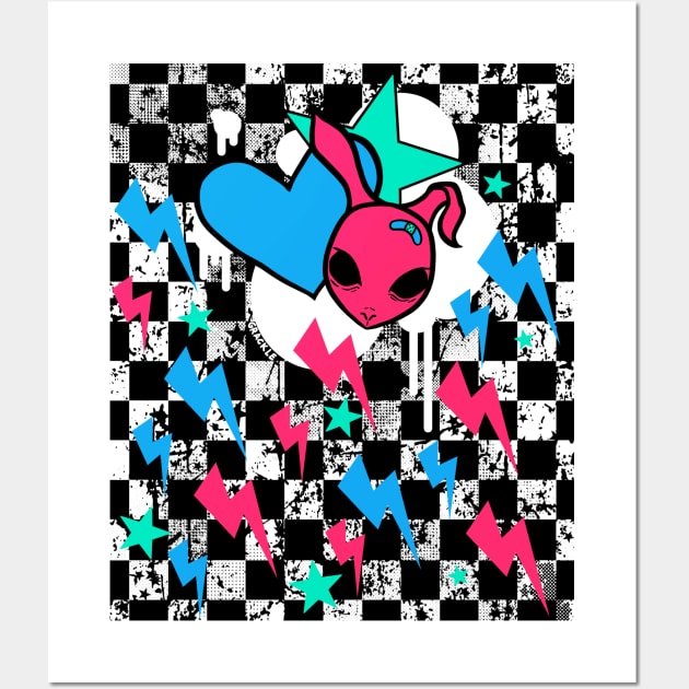 Rock Bunny Checkerboard (Light Version) Wall Art by Jan Grackle